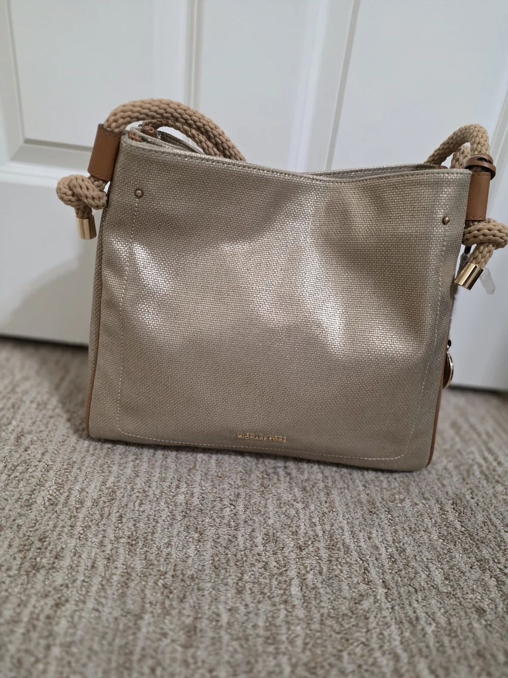 Michael Kors Champagne Gold  Metallic Shoulder Bag with Braided Rope Straps
